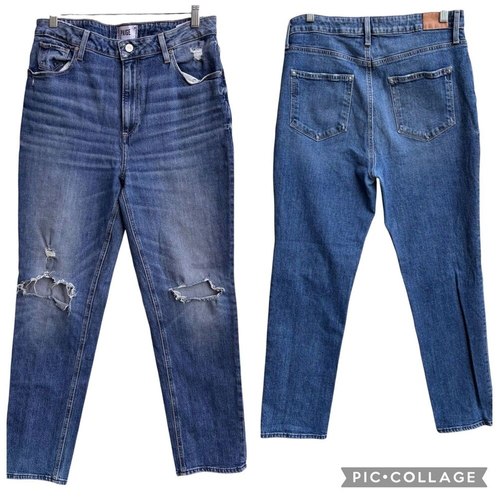 Paige Sarah Slim Jeans Women 31 Medium Wash Distressed Ripped Stretch High Rise